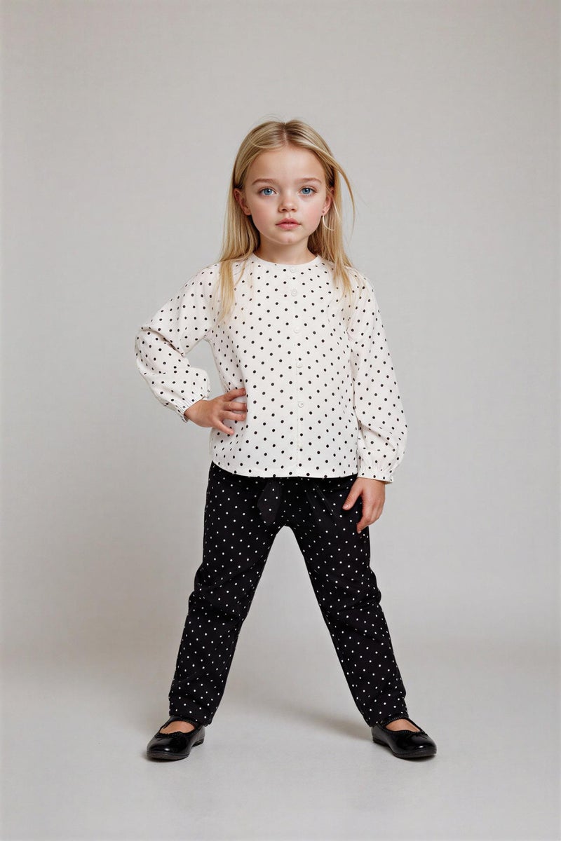 DeFacto Black BabyGirl Baby Girl Wide Leg Polka Dot Straight Leg Poplin Trousers Casual - Image 2